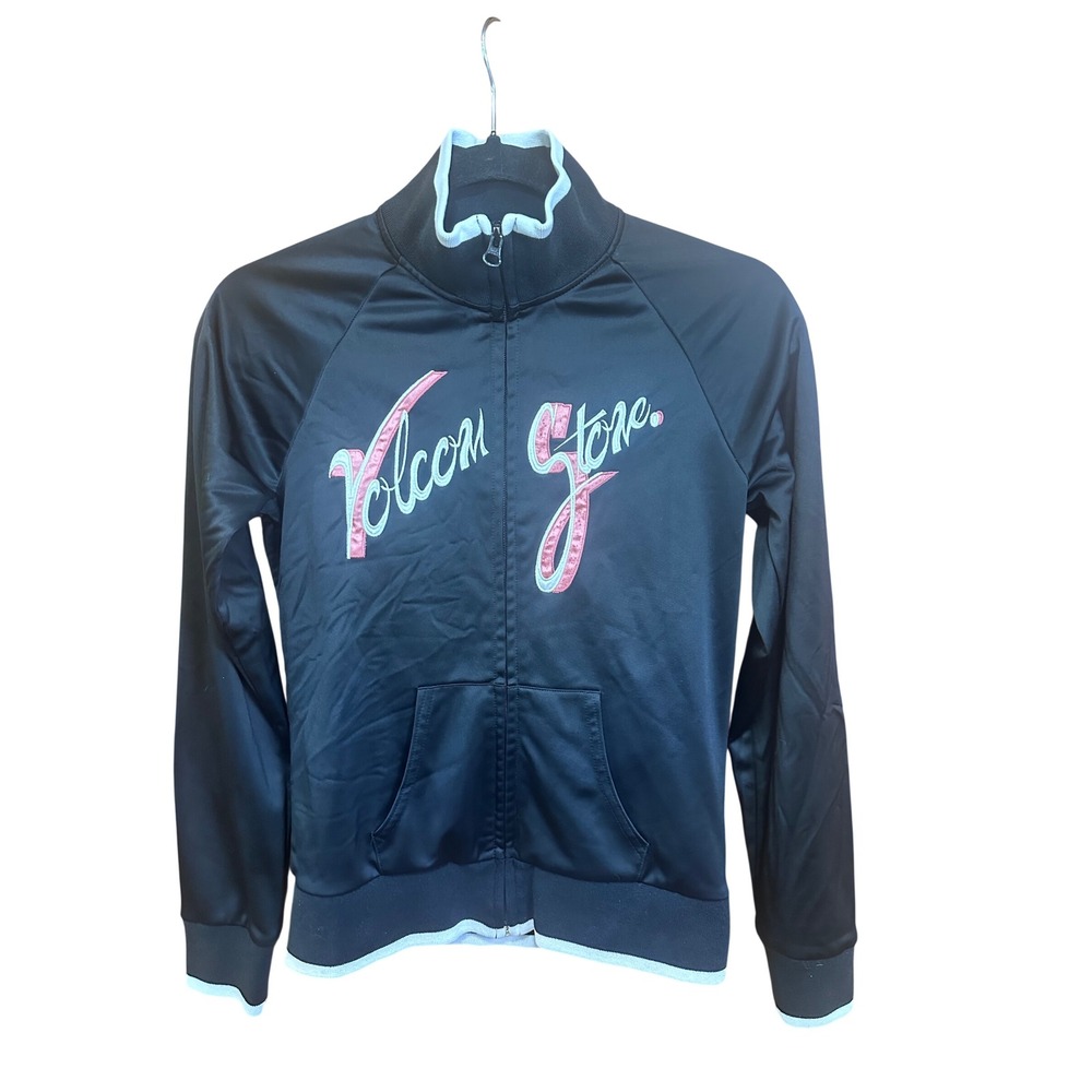 Volcom Stone Diner Track Jacket Black Pink PacSun Zip Women Small Y2K Vintage